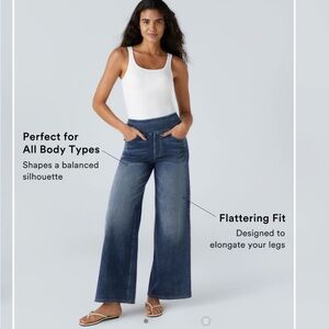 Halara Flex™ High Waisted Wide Leg Washed Stretchy Knit Casual Jeans